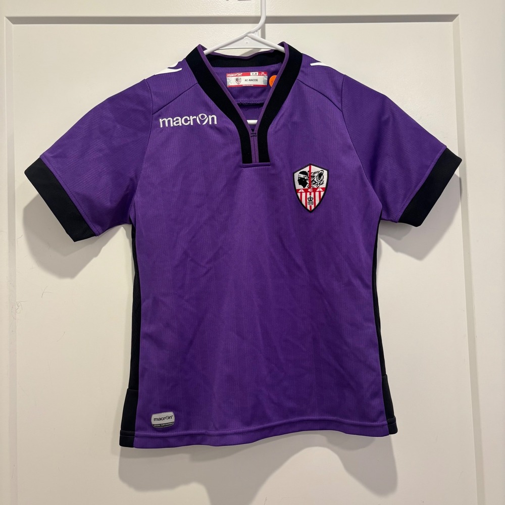 Macron AC Ajaccio‎ Youth Soccer Jersey Purple Black XXS M JR Soccer Shirt